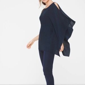 WHBM Navy Metallic Draped Tank Woven Tunic Top Sweater Medium NWT